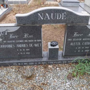 NAUDE Johannes Andries De-Wet 1914-1992 &amp; Aletta Catharina 1922-2009