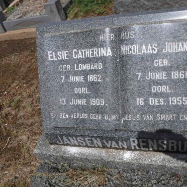 RENSBURG Nicolaas Johannes, Jansen van 1861-1955 &amp; Elsie Catherina LOMBARD 1862-1909