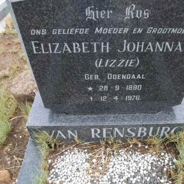 RENSBURG Elizabeth Johanna J., van nee ODENDAAL 1890-1976
