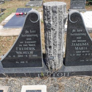 TOIT Frederik Wilhelm, du 1893-1962 &amp; Jamaima Maria BRITZ 1912-1975