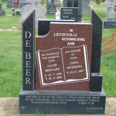 BEER Jacob Bernard, de 1936-2001 &amp; Linda Hendrina 1937-