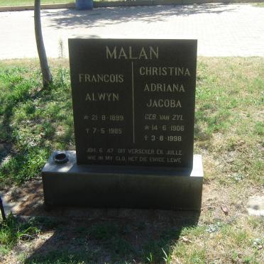 MALAN Francois Alwyn 1899-1985 &amp; Christina Adriana Jacoba VAN ZYL 1906-1998