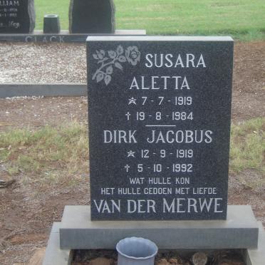 MERWE Dirk Jacobus, van der 1919-1992 &amp; Susara Aletta 1919-1984