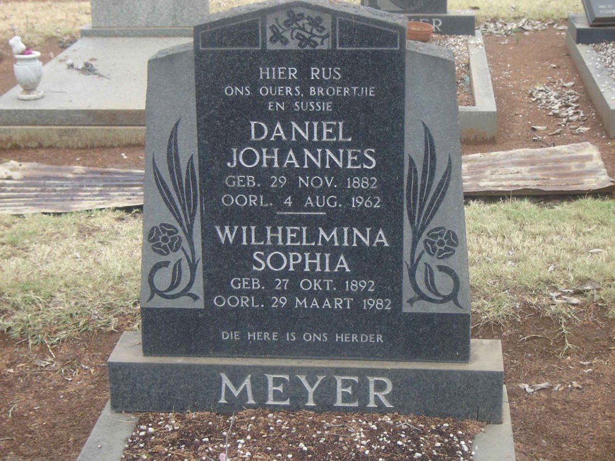 MEYER Daniel Johannes 1882-1962 &amp; Wilhelmina Sophia 1892-1982