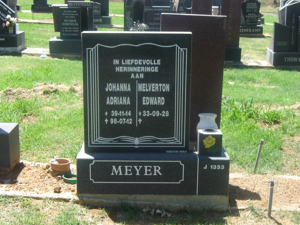 MEYER Melverton Edward 1933-  &amp; Johanna Adriana 1939-1998