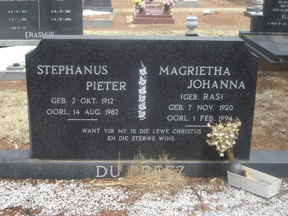 PREEZ Stephanus Pieter, du1912-1982 &amp; Magrietha Johanna RAS 1920-1994