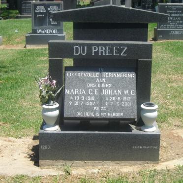 PREEZ Johan W.C., du 1912-2001 &amp; Maria C.E. 1918-1997