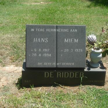 RIDDER Hans, de 1917-1994 &amp; Miem 1925-