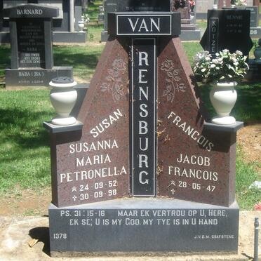 RENSBURG Jacob Francois, van 1947-  &amp; Susanna Maria Petronella 1952-1998