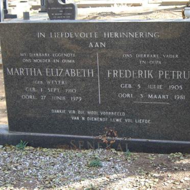SENEKAL Frederik Petrus 1905-1981 & Martha Elizabeth WEYER 1910-1979