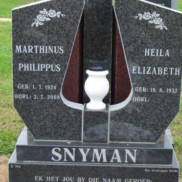 SNYMAN Marthinus Philippus 1924-2008 &amp; Heila Elizabeth 1932-