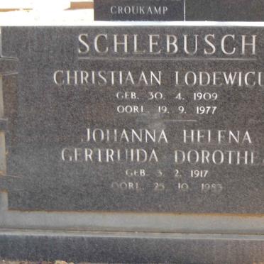 SCHLEBUSCH Christiaan Lodewicus 1909-1977 & Johanna Helena Gertruida Dorothea 1917-1983