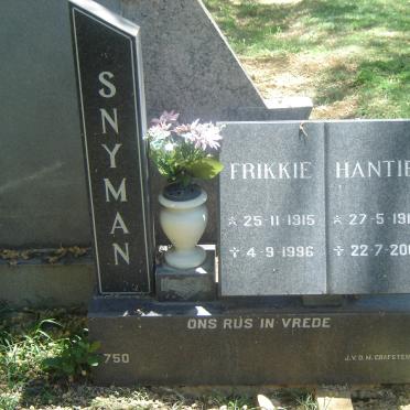 SNYMAN Frikkie 1915-1996 &amp; Hantie 1916-2004