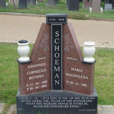 SCHOEMAN Johannes Cornelius Bothma 1953-2001 &amp; Maria Magdalena 1951-