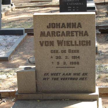 WIELLIGH Johanna Margaretha, von nee DE BEER 1914-1980
