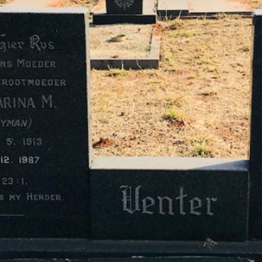 VENTER Jacobus H. 1909-1976 &amp; Catharina M. SNYMAN 1913-1987