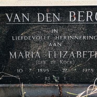 BERG Maria Elizabeth, van den nee DE KOCK 1895-1975