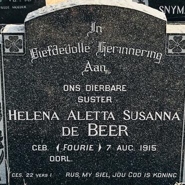 BEER Helena Aletta Susanna, de nee FOURIE 1915-