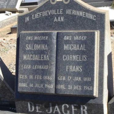 JAGER Michaal Cornelis Frans, de 1881-1960 &amp; Salomina Magdalena LEONARD 1886-1960