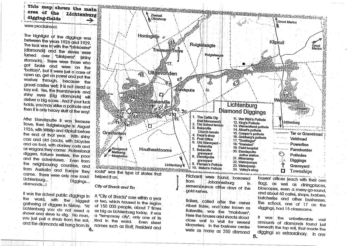 2. Map showing the Old Lichtenburg Diamond Diggings