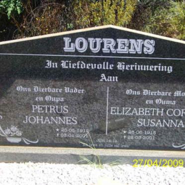 LOURENS Petrus Johannes 1915-2001 &amp; Elizabeth Cornelia Susanna 1915-2001