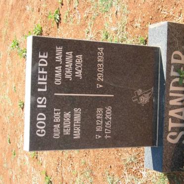 STANDER Hendrik Marthinus 1931-2006 &amp; Johanna Jacoba 1934-