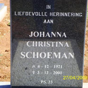 SCHOEMAN Johanna Christina 1921-2001
