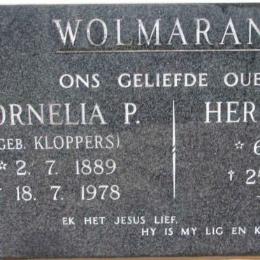 WOLMARANS Hermanus P. 1882-1926 &amp; Cornelia P. KLOPPERS  1889-1978