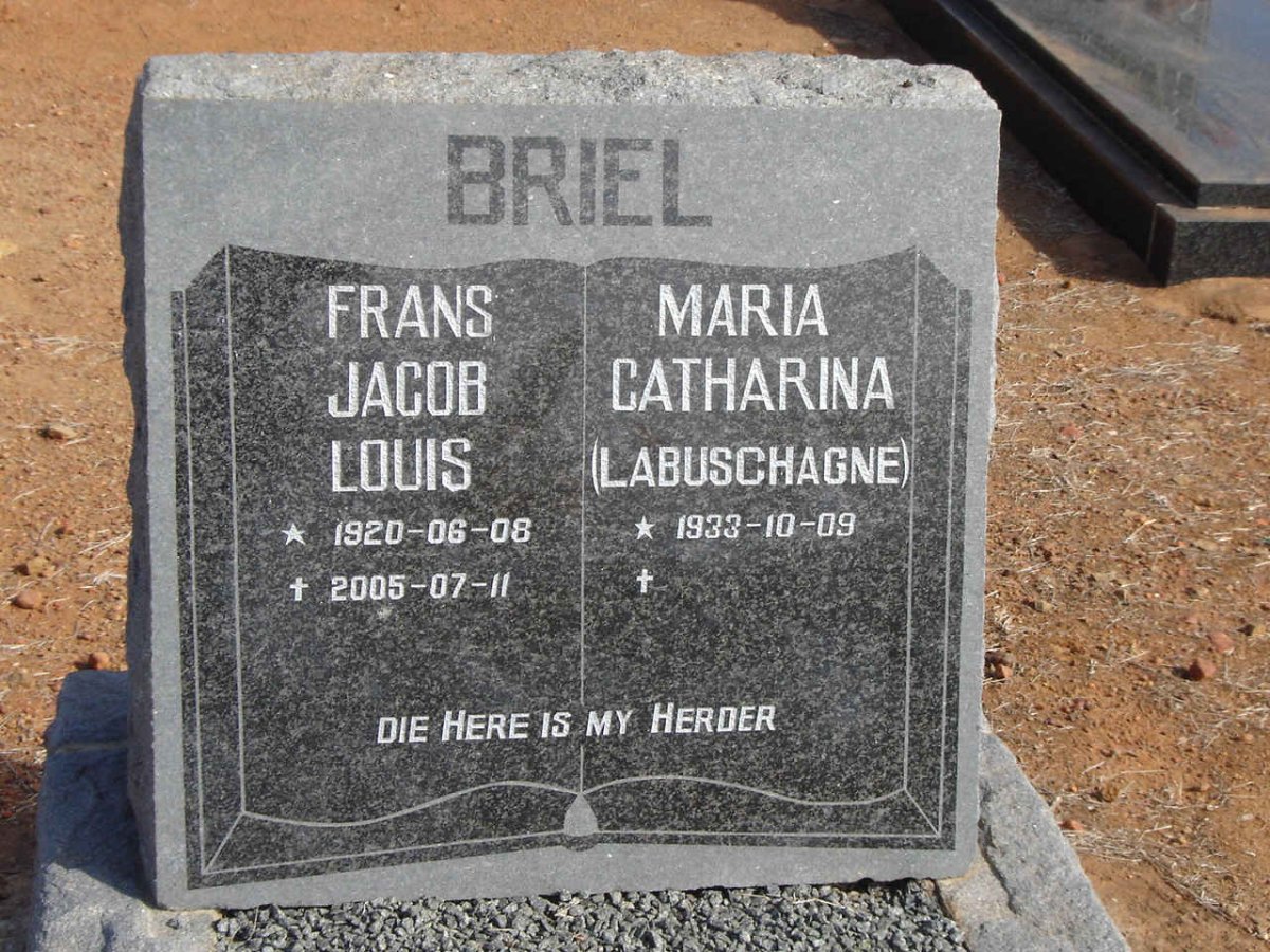 BRIEL Frans Jacob Louis1920-2005 &amp; Maria Catharina LABUSCHAGNE 1933-