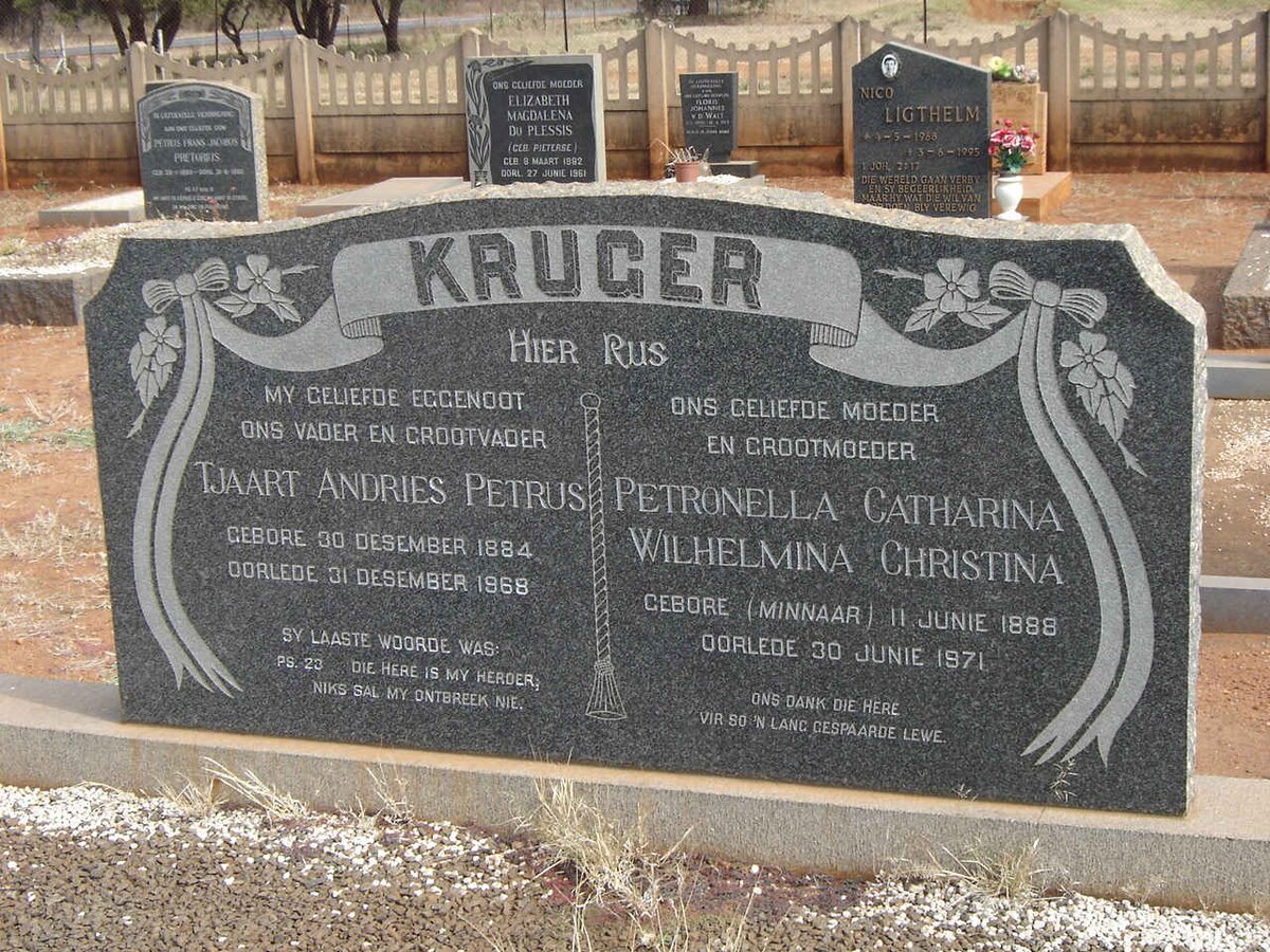 KRUGER Tjaart Andries Petrus 1884-1968 &amp; Petronella Catharina Wilhelmina Christina MINNAAR 1888-1971