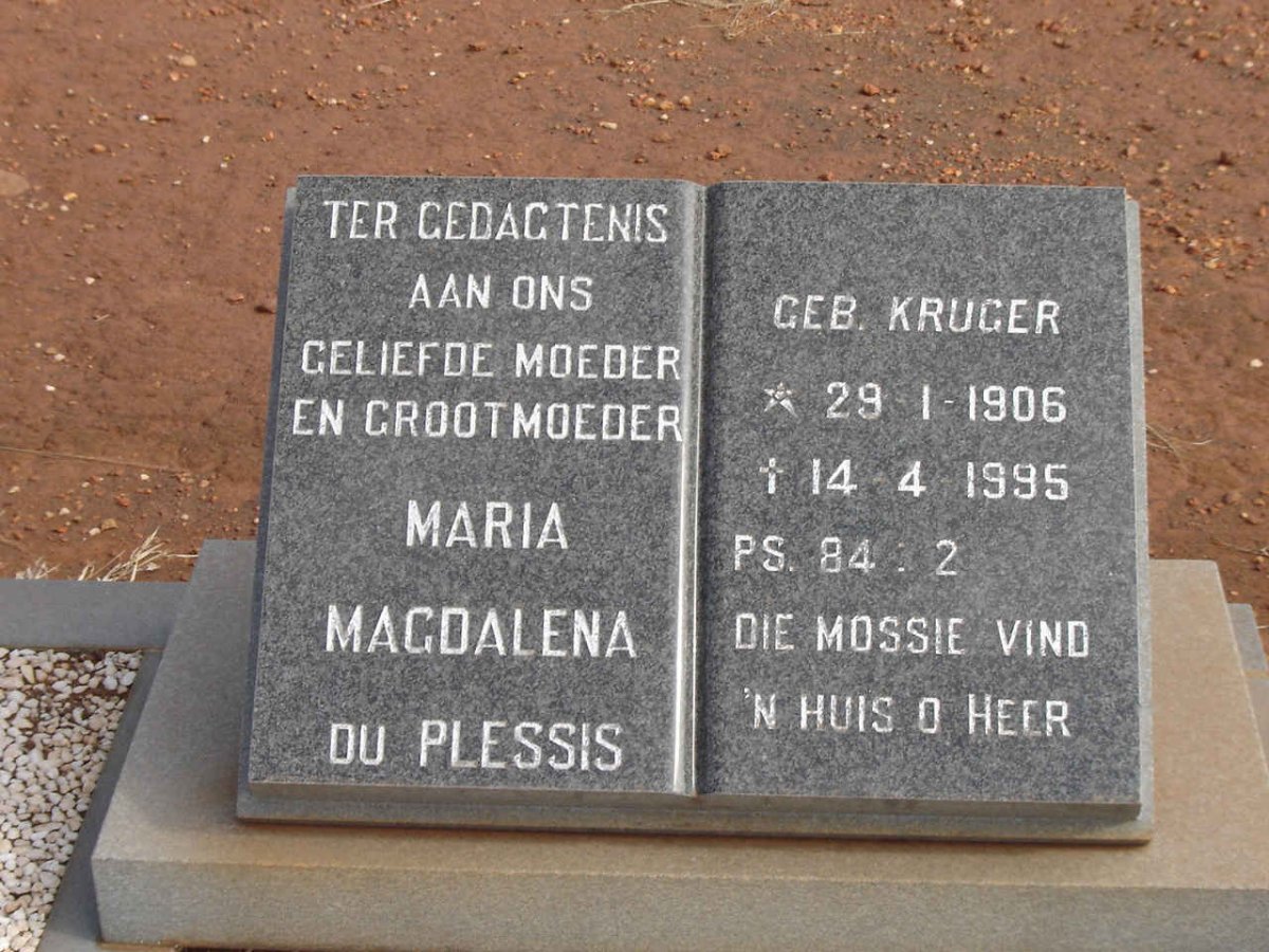 PLESSIS Maria Magdalena, du nee KRUGER 1906-1995