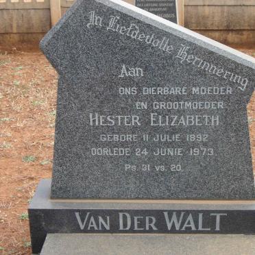 WALT Hester Elizabeth, van der 1892-1973