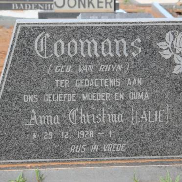 COOMANS Anna Christina van RHYN 1928-