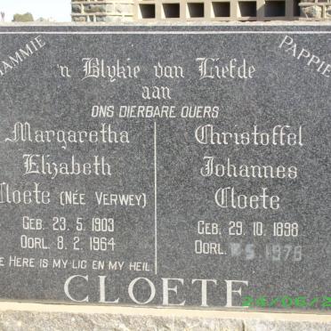 CLOETE Christoffel Johannes 1898-1978 &amp; Margaretha Elizabeth VERWEY 1903-1964