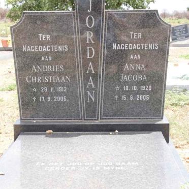 JORDAAN Andries Christiaan 1912-2005 &amp; Anna Jacoba 1920-2005