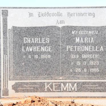 KEMM Charles Lawrence 1908- &amp; Maria Petronella BURGER 1923-1985