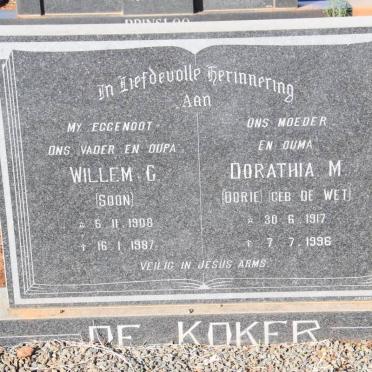 KOKER Willem G., de 1908-1987 &amp; Dorathia M. DE WET 1917-1996