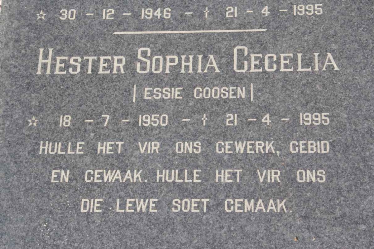 NEL Hester Sophia Cecelia nee GOOSEN 1950-1995