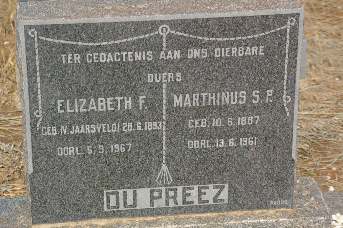 PREEZ Marthinus S.P., du 1887-1961 &amp; Elizabeth F. V. JAARSVELD 1893-1967