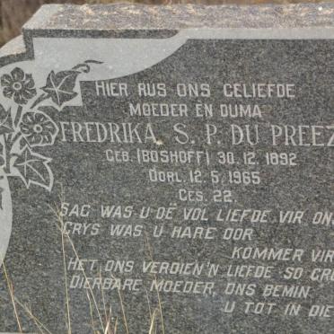 PREEZ Fredrika S.P., du nee BOSHOFF 1892-1965