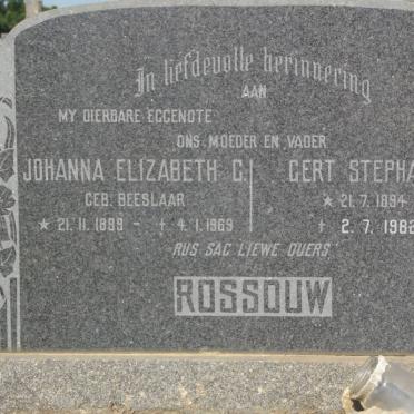 ROSSOUW Gert Stephanus 1894-1982 &amp; Johanna Elizabeth C. BEESLAAR 1899-1969