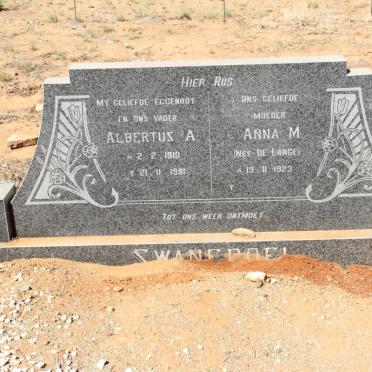 SWANEPOEL Albertus A. 1910-1981 &amp; Anna M. de LANGE 1923-