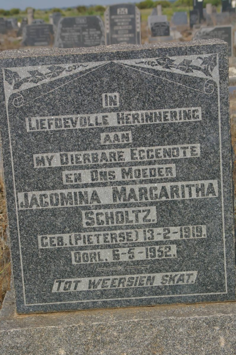 SCHOLTZ Jacomina Margaritha nee PIETERSE 1919-1952