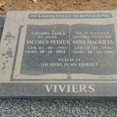 VIVIERS Jacobus Petrus 1932-2015 &amp; Anna Magrieta 1936-2006
