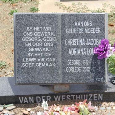 WESTHUIZEN Christina Jacoba Adriana Louisa, van der 1932-2002