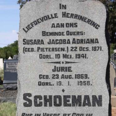 SCHOEMAN Jurie 1869-1958 &amp; Susara Jacoba Adriana PIETERSEN 1871-1941
