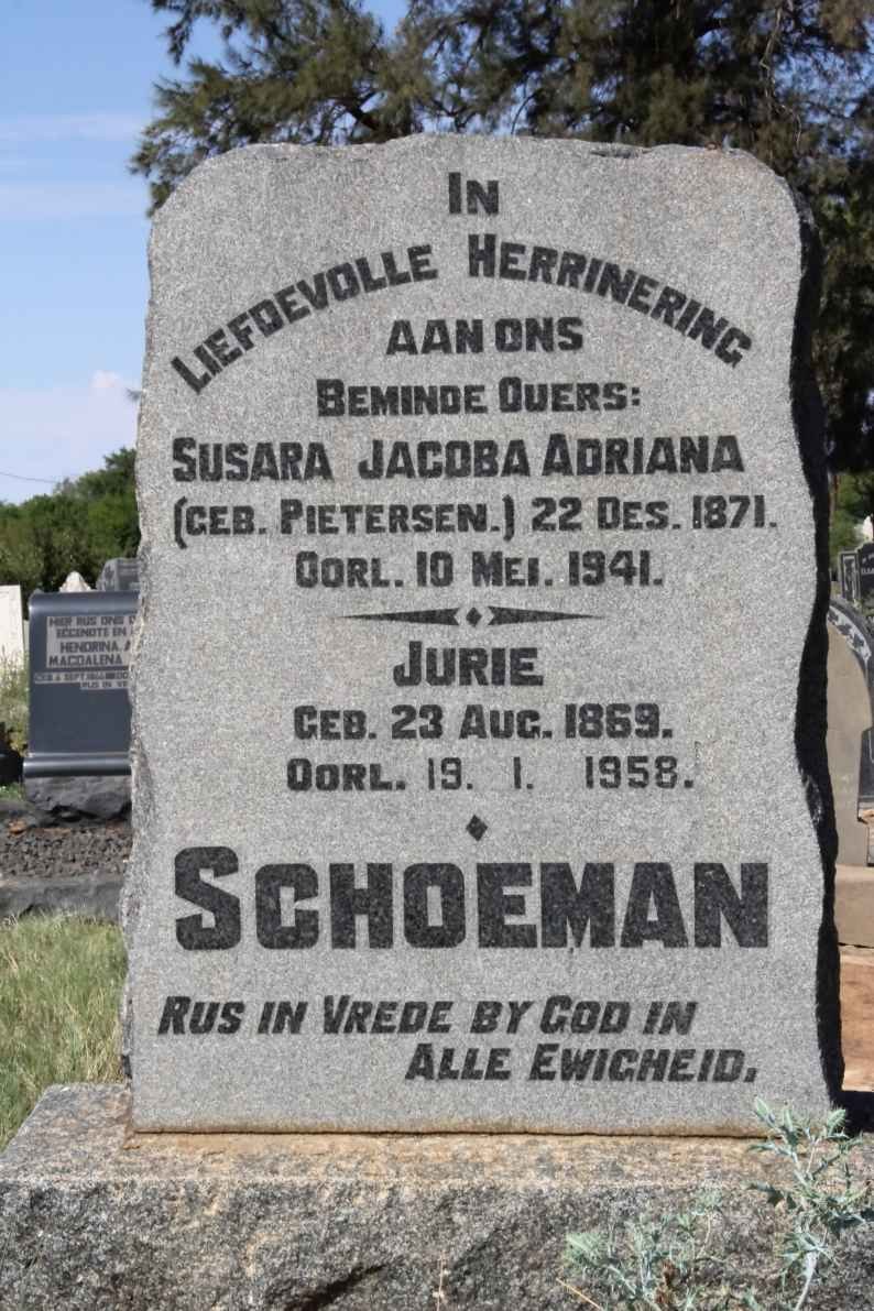 SCHOEMAN Jurie 1869-1958 &amp; Susara Jacoba Adriana PIETERSEN 1871-1941