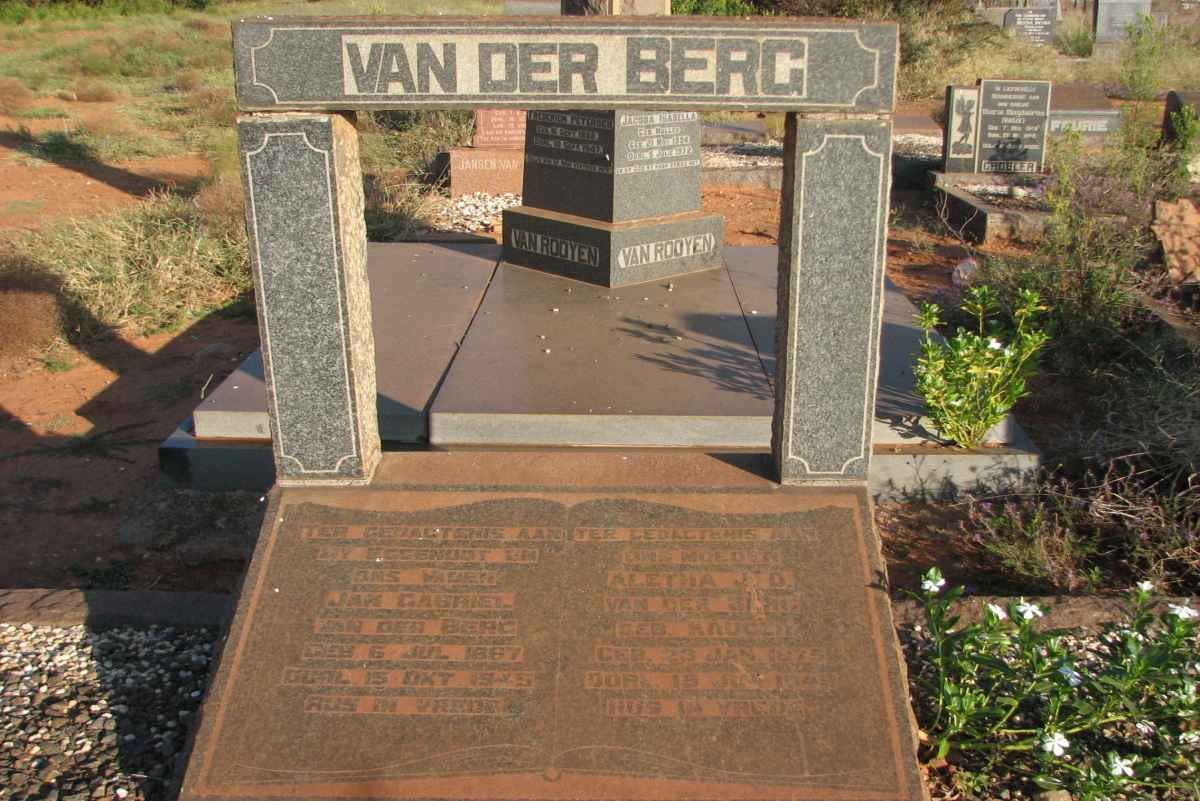 BERG Jan Gabriel, van der 1867-1945 &amp; Aletha J.D. KRUGER 1875-1949