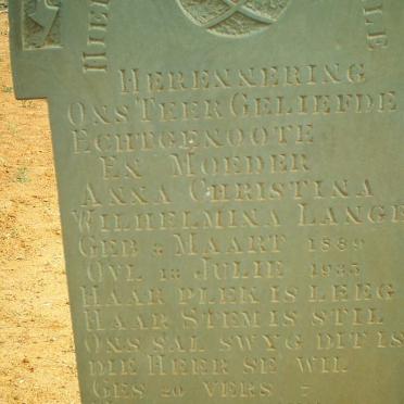 LANGE Anna Christina Wilhelmina 1889-1935