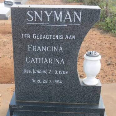 SNYMAN Francina Catharina nee CROUS 1909-1994